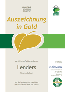 Fach-Gartencenter Gold Urkunde 2013/2014