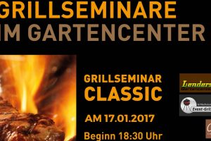 Ein gegrilltes Steak auf einem Grill während eines Grillseminars im Gartencenter.