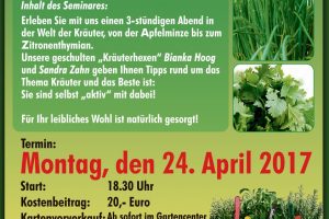 Flyer für ein Kräuter-Seminar mit Informationen zu Inhalten und Terminen.