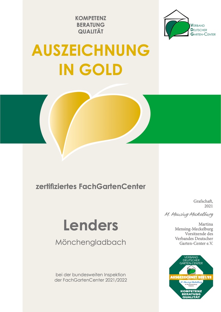 Gartencenter Lenders 2021 zum 11. Mal vom Verband Deutscher Garten-Center (VDG) als FachGartenCenter ausgezeichnet