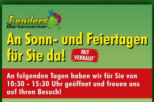 Lenders Gartencenter Öffnungszeiten an Sonn- und Feiertagen 10:30 bis 15:30 Uhr an ausgewählten Tagen von Oktober bis Dezember 2025 mit Verkauf und Café von 11 bis 15 Uhr